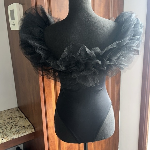 Klesis Women's Off Shoulder Tiered Layering Ruffle Mesh Bodysuit - Picture 5 of 8